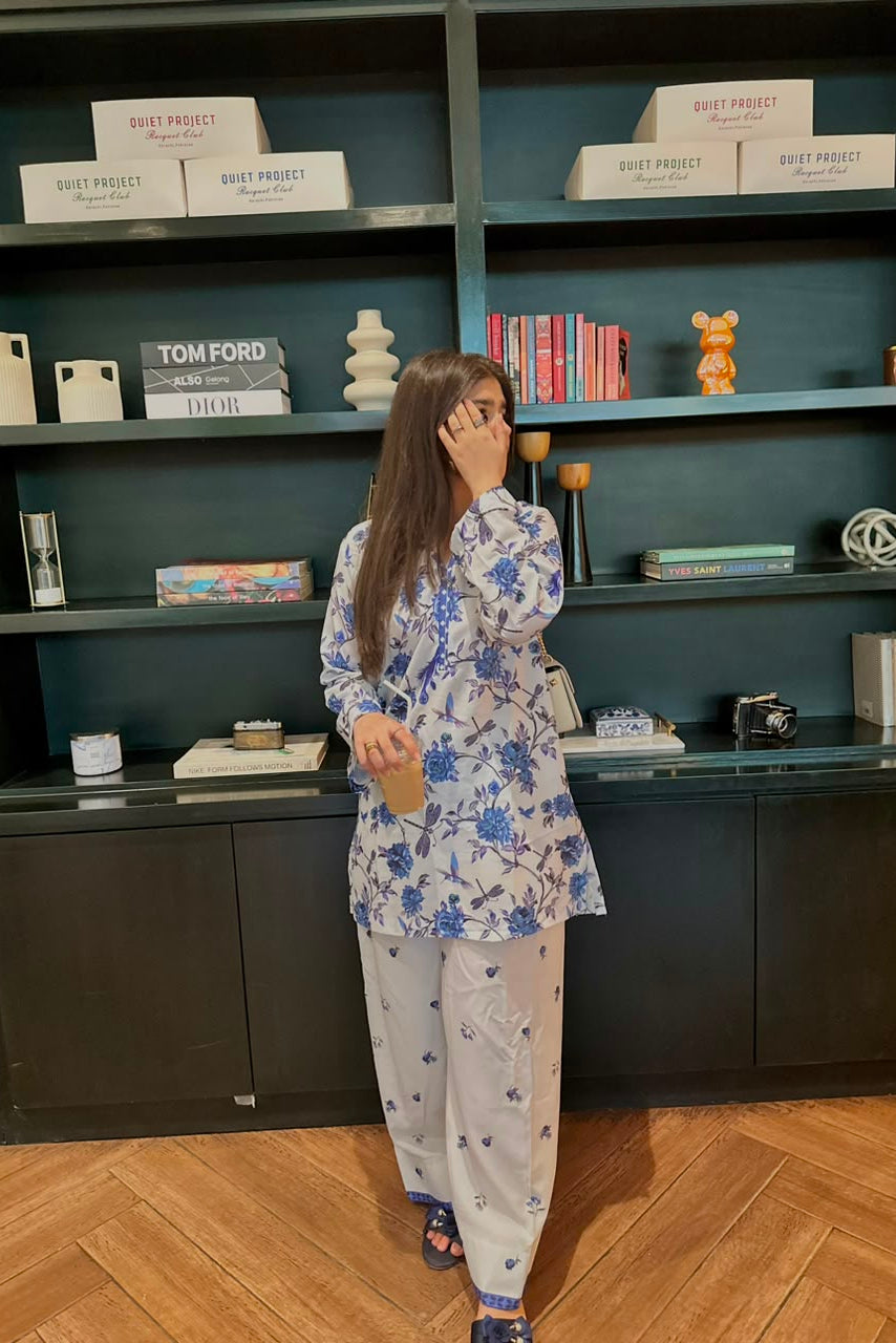 Bluebird bloom– 2 Piece Swiss Lawn Co-ord Set